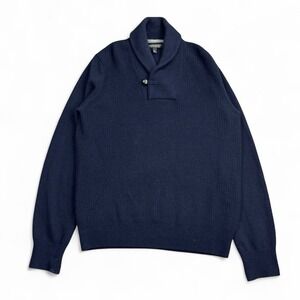 Banana Republic Shawl Sweater Men's Large Blue Merino Wool Italian Yarn Pullover